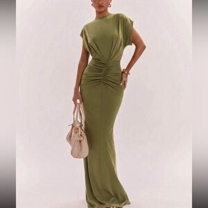 Green Ruched Waist Maxi Dress